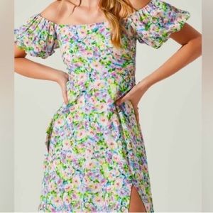 Off Shoulder Puff Sleeve Midi Dress // ASTR Small